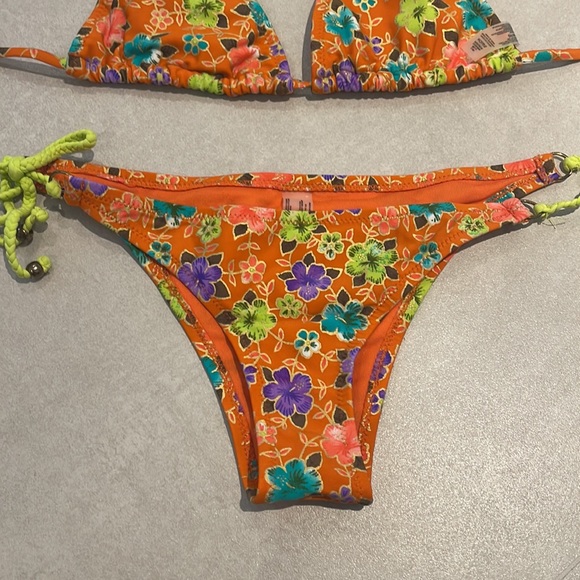 Women size small Neon bikini top and bottom set size ties triangle top - Picture 5 of 8